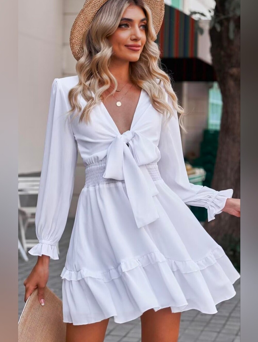 Dokotoo Deep V Neck Knotted Tiered Chiffon Mini Swing Skater Dress Size M